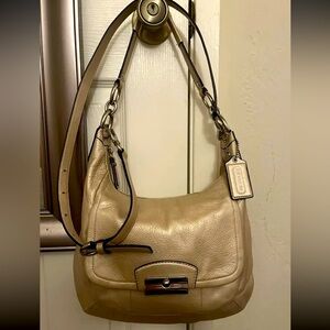 COACH Kristin Hobo Champagne Blush Leather Silver Hardware Crossbody Purse Bag